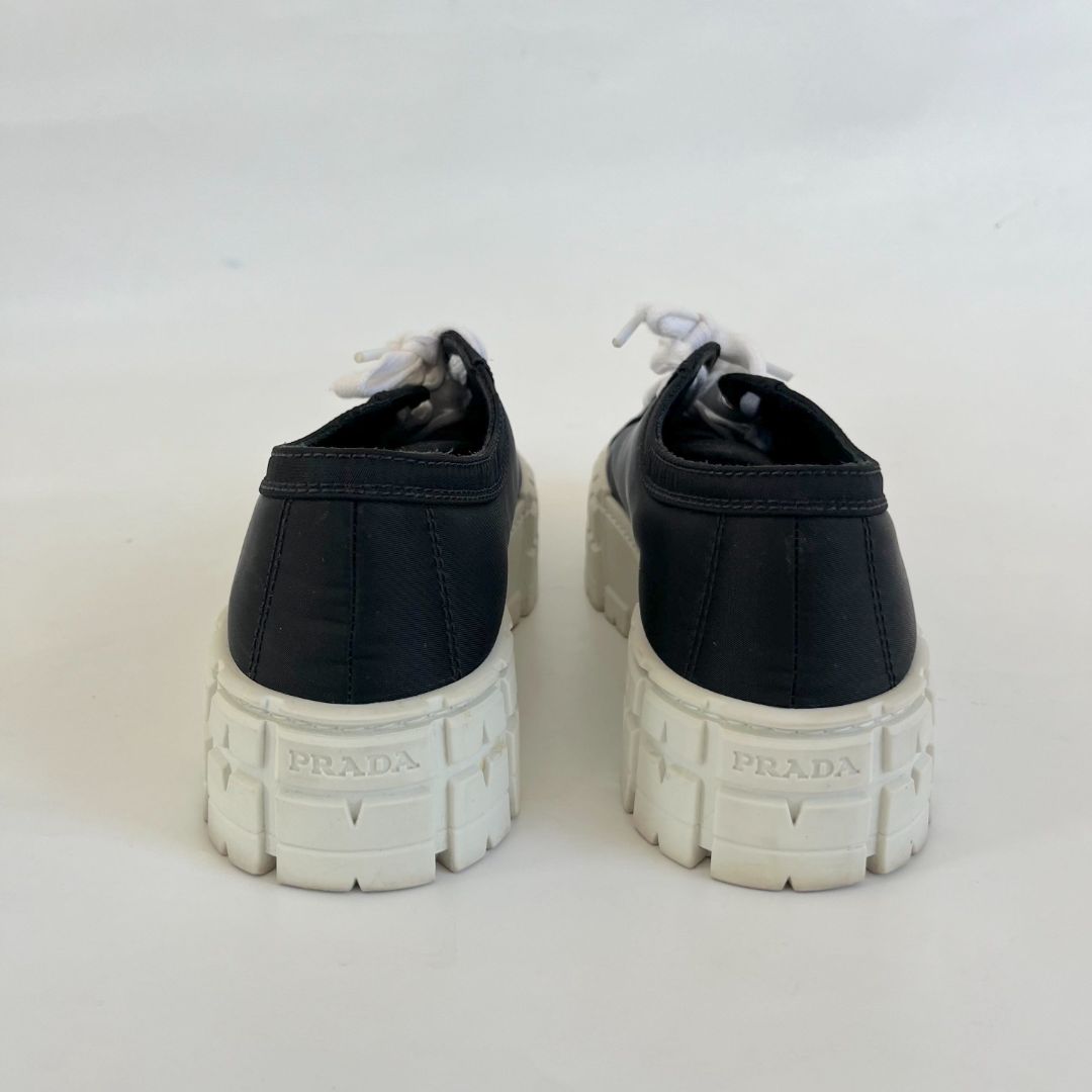 Prada Grey Suede & Silver Leather Cap Toe Platform Sneakers